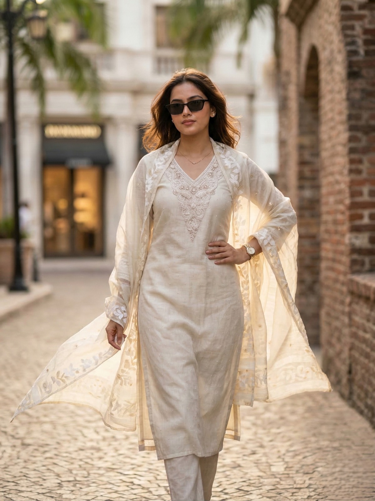 Soft Off-White / Ivory Cream Suit - Premium Unstitched Suit Material for Women