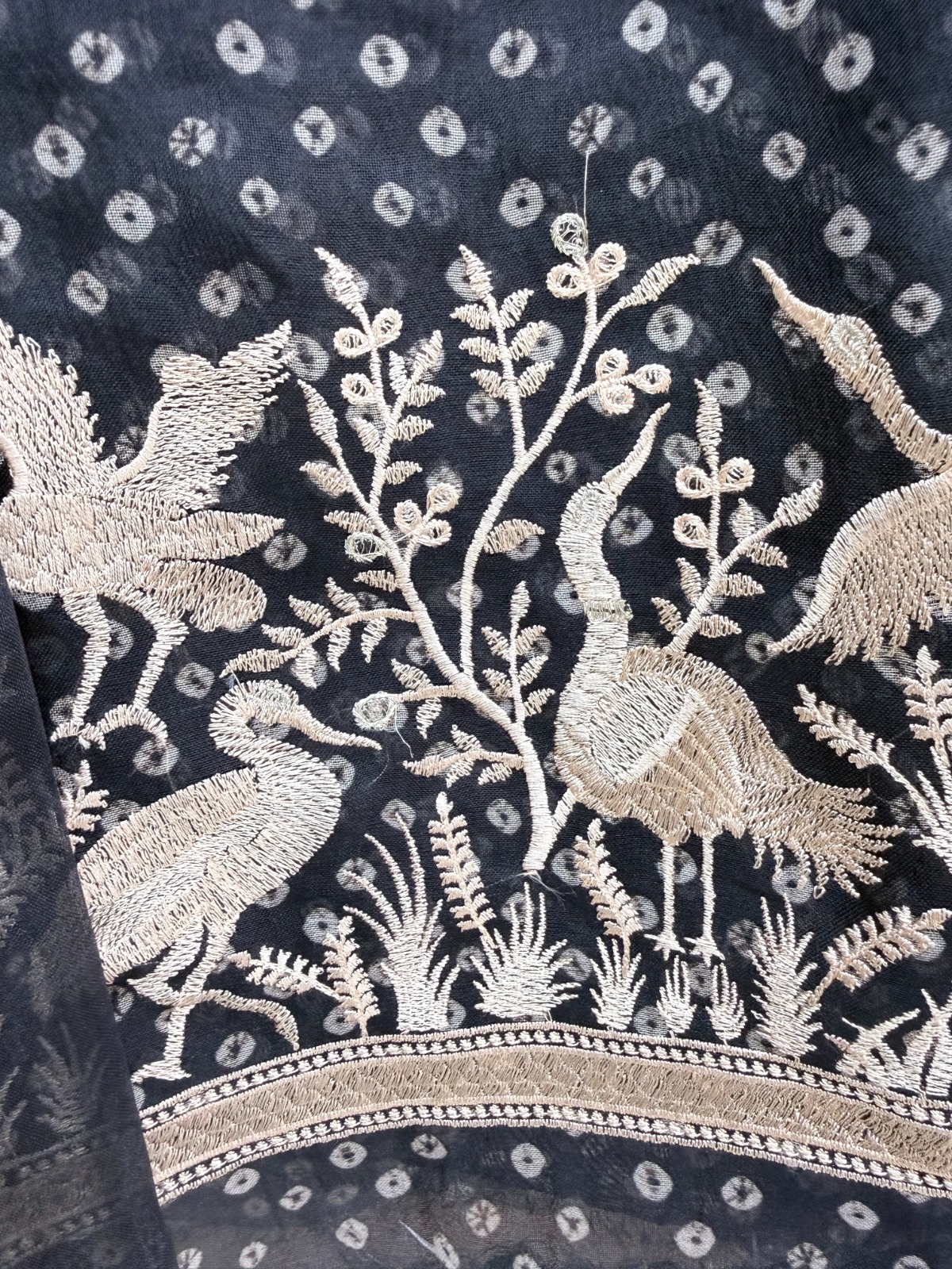 Handcrafted Organza Unstitched Suit Material - Classic Black Heritage Embroidered Suit view 4