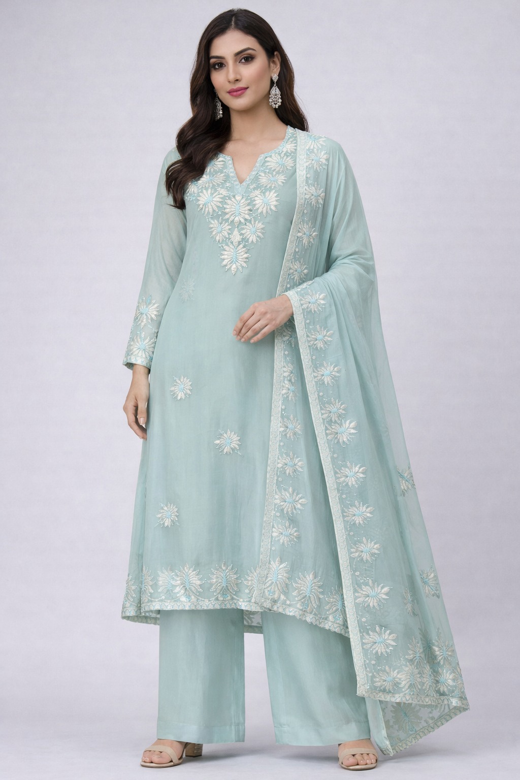 Blue Leather Embroidered Suit 