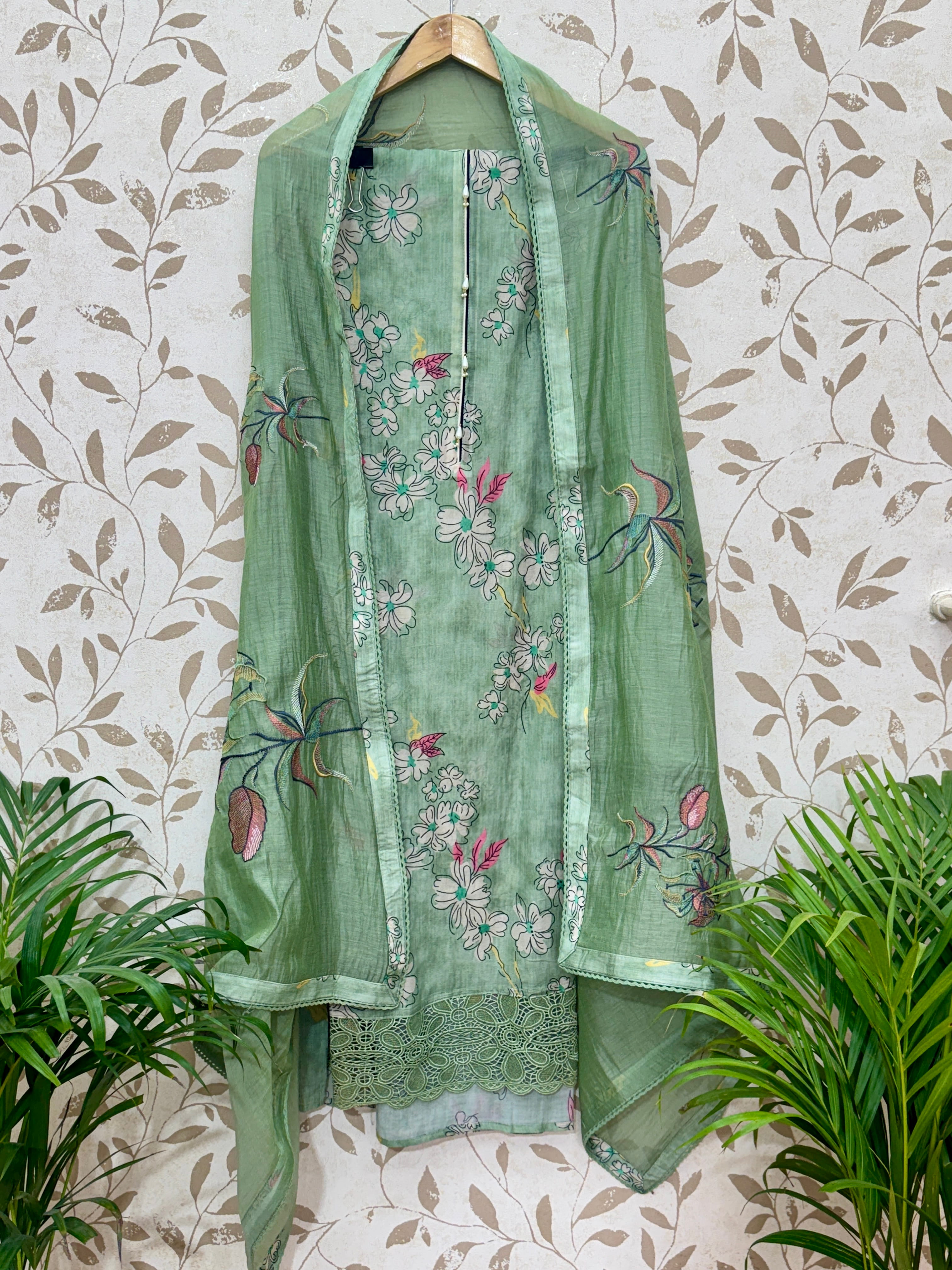 Muslin Cotton Pista Green Suit