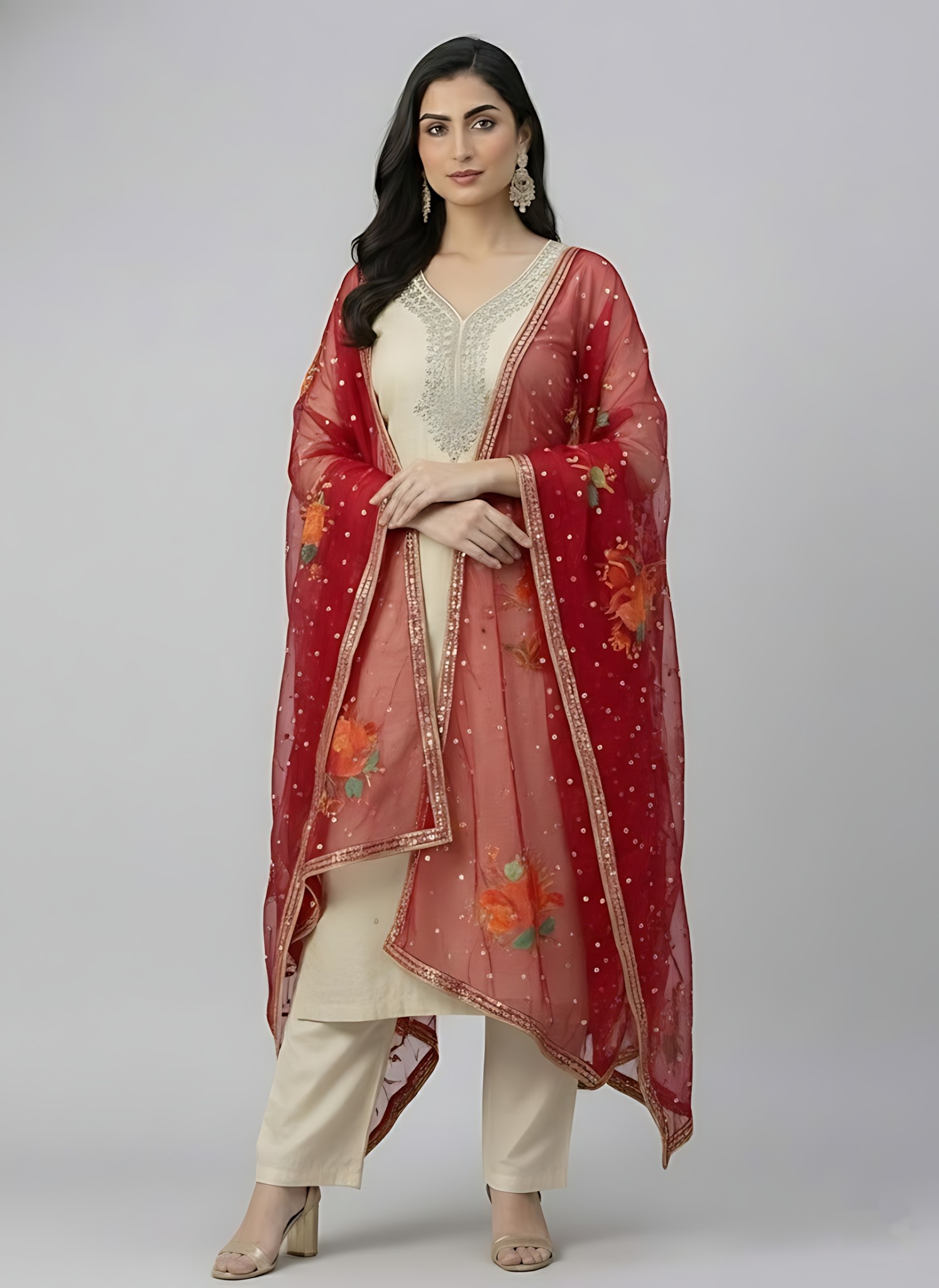 Classic Cream With Contrast Dupatta Suit
