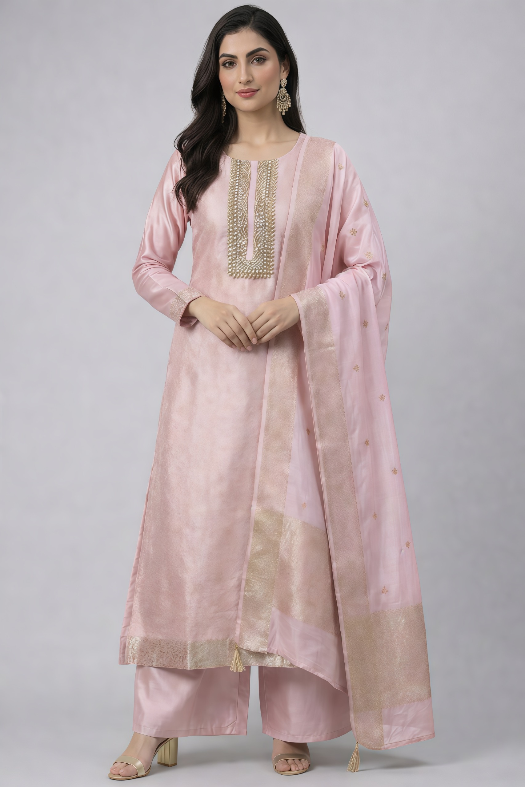 Elegant Blush Pink Silk Suit
