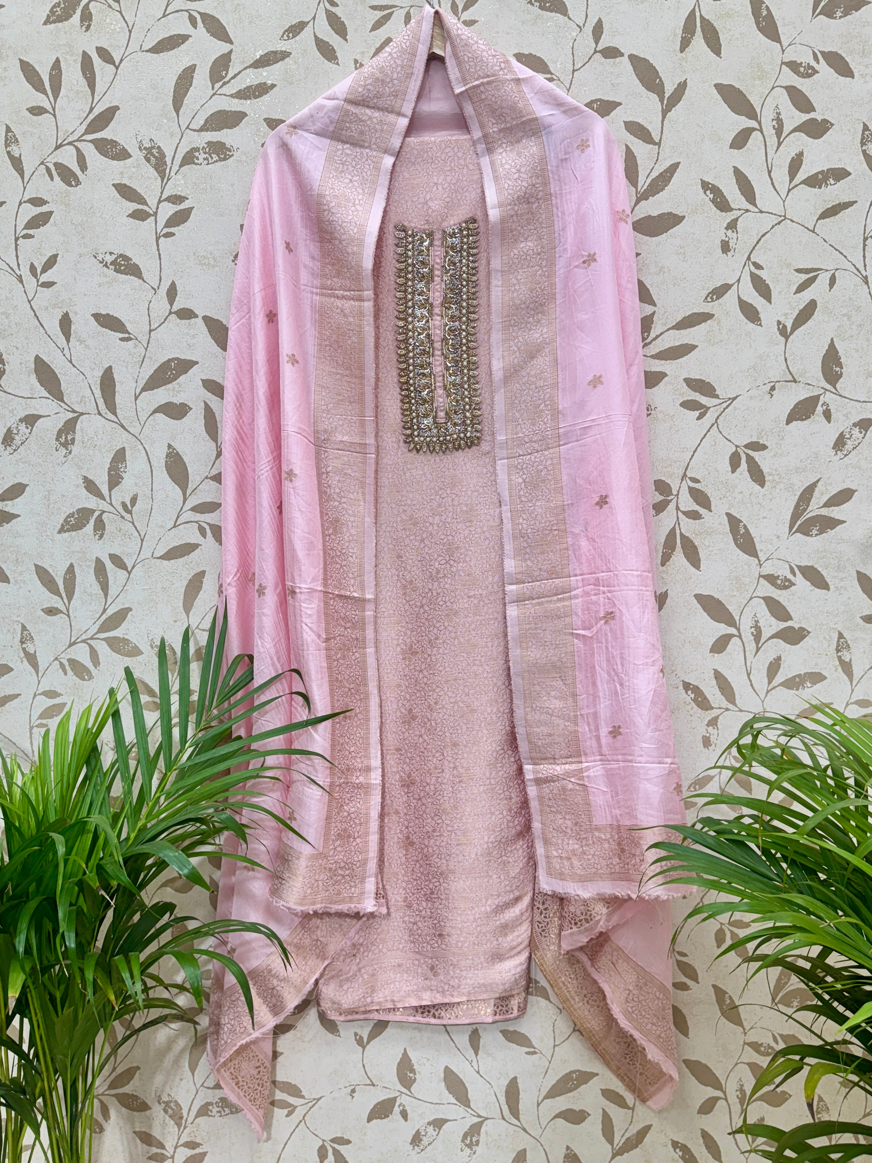 Elegant Blush Pink Silk Suit