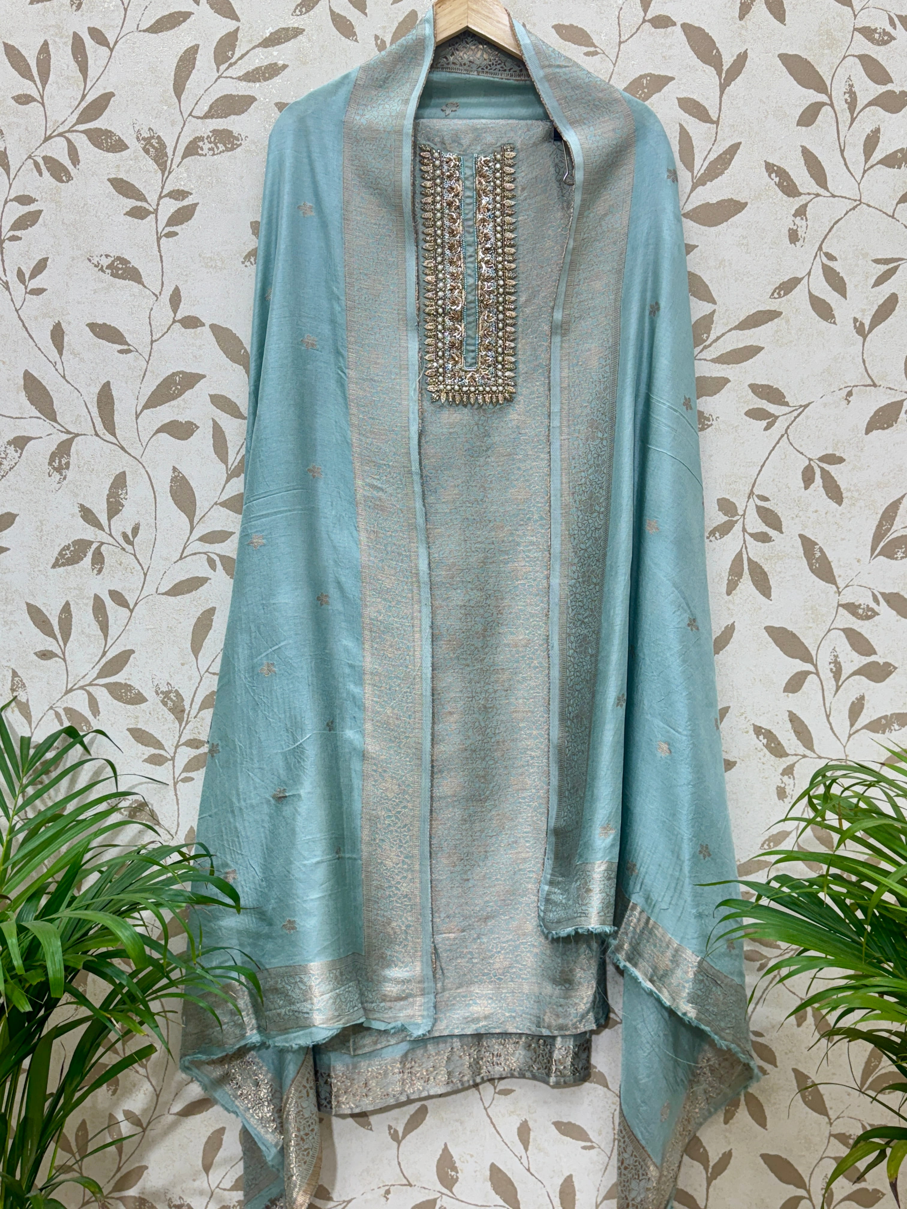 Elegant Powder Blue Silk Suit