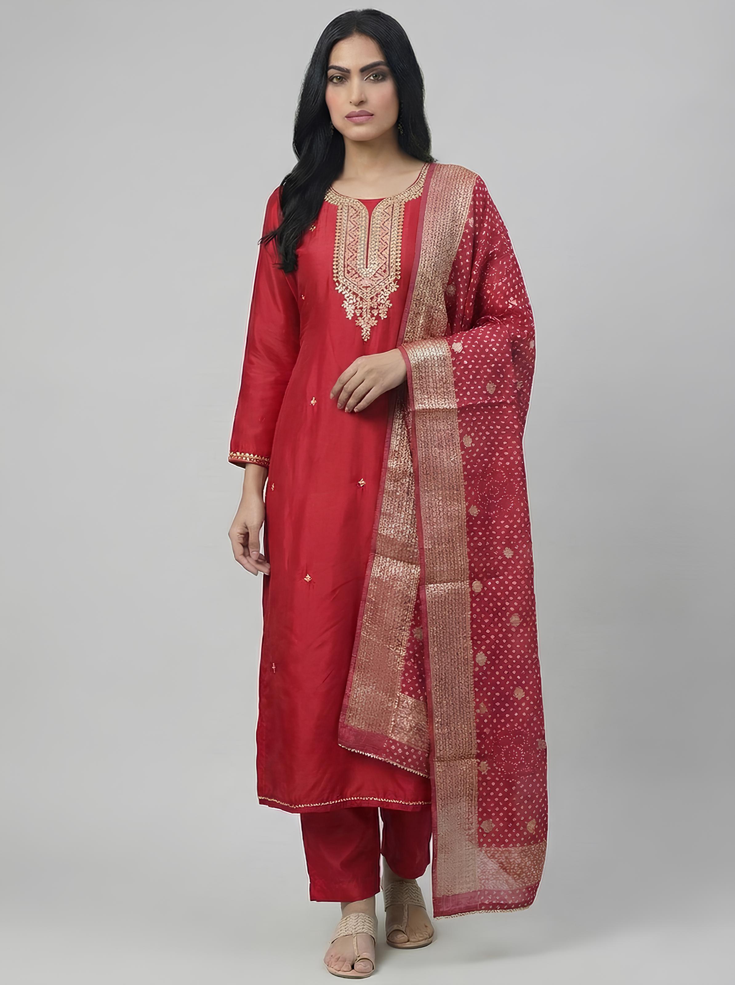 Deep Red Ethnic Silk Suit