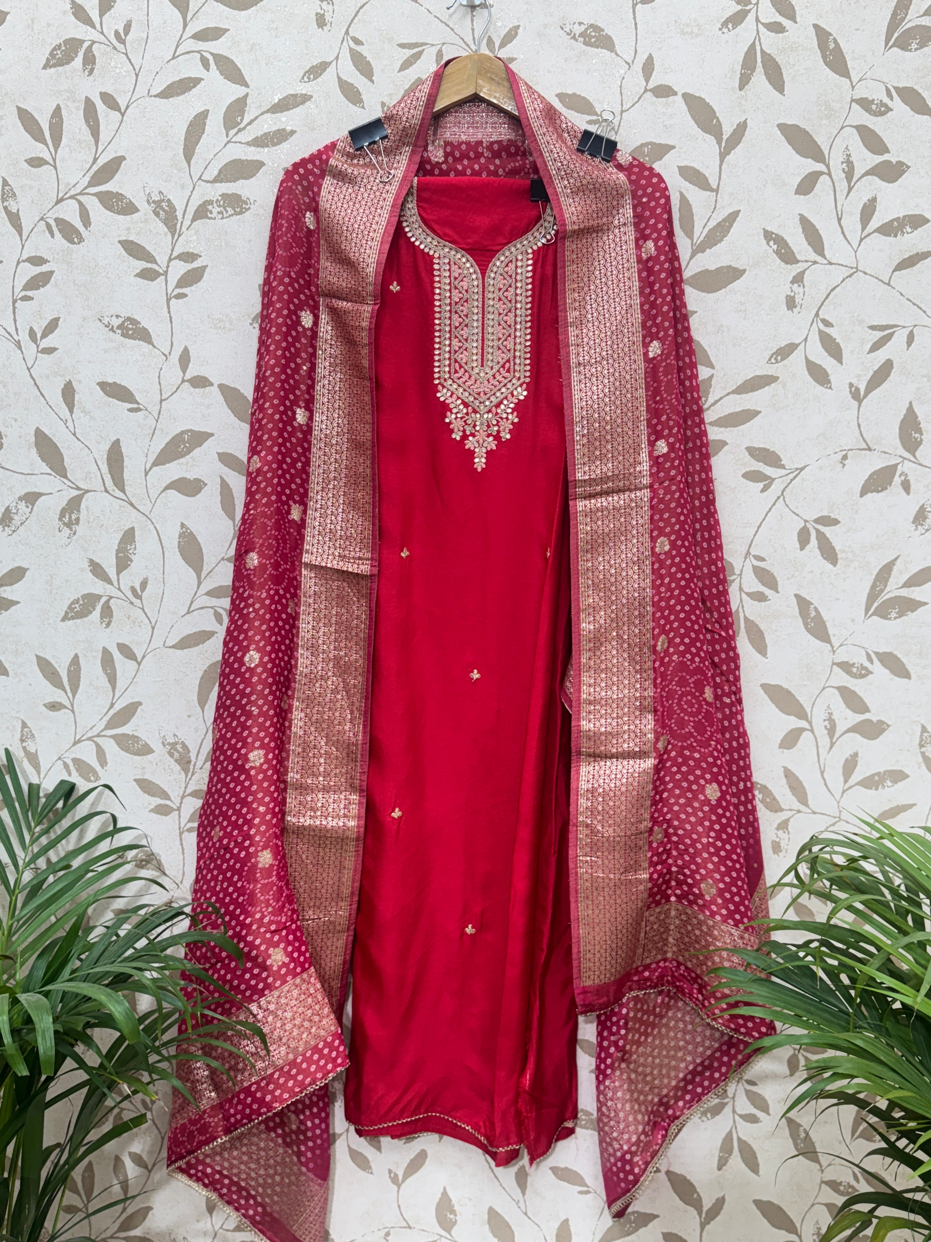 Deep Red Ethnic Silk Suit