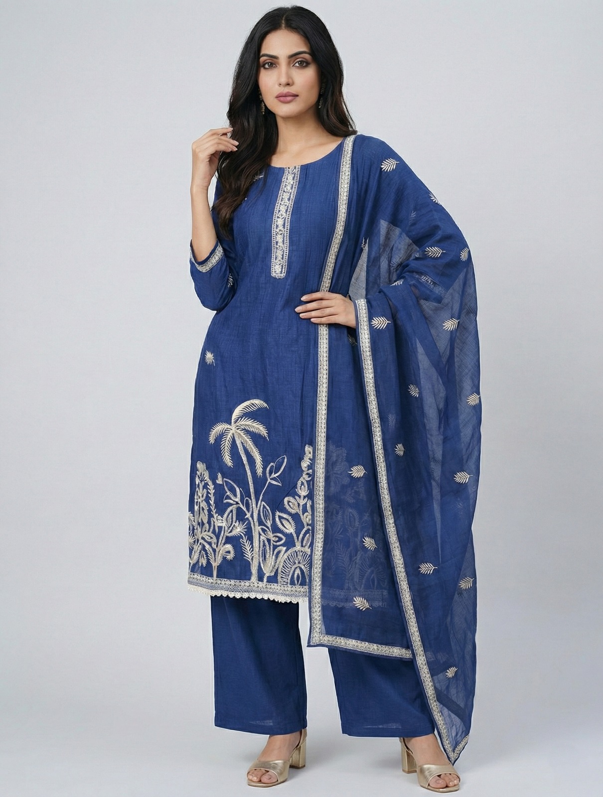 Blue Muslin Cotton Suit Set