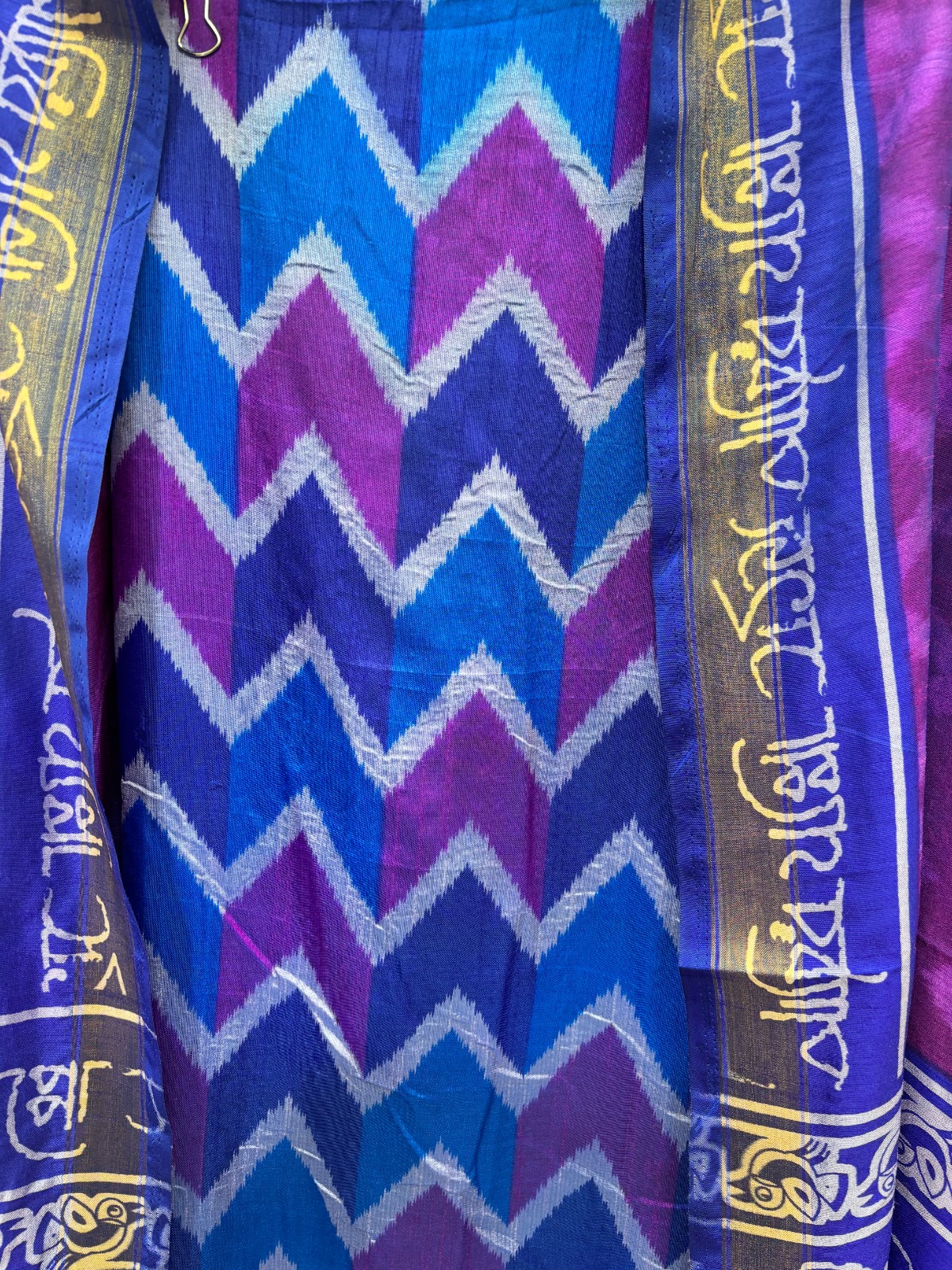 Pure Silk Unstitched Suit Material - Royal Blue & Amethyst Ikat Silk Suit view 3