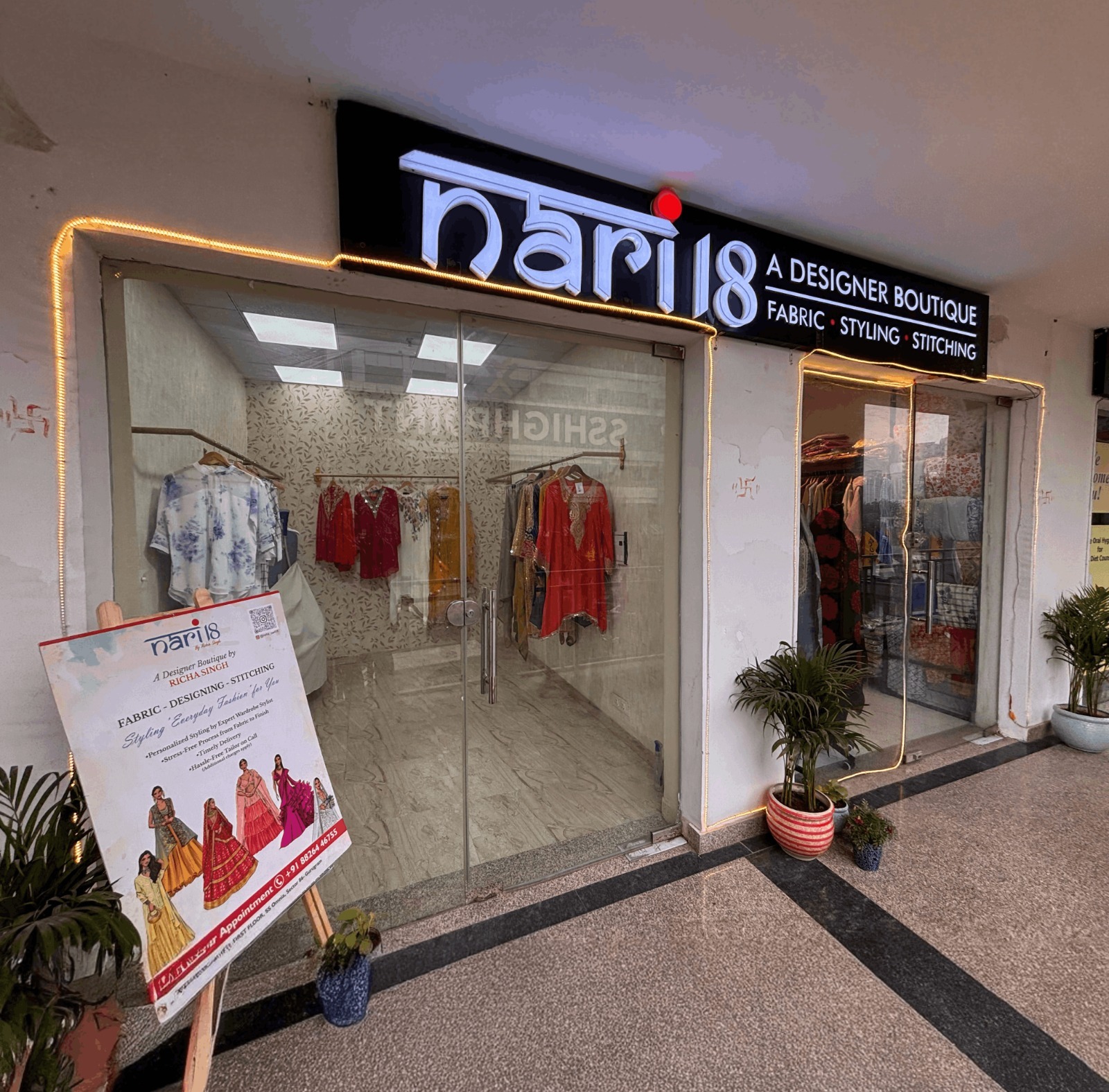 Elegant ethnic wear display in boutique